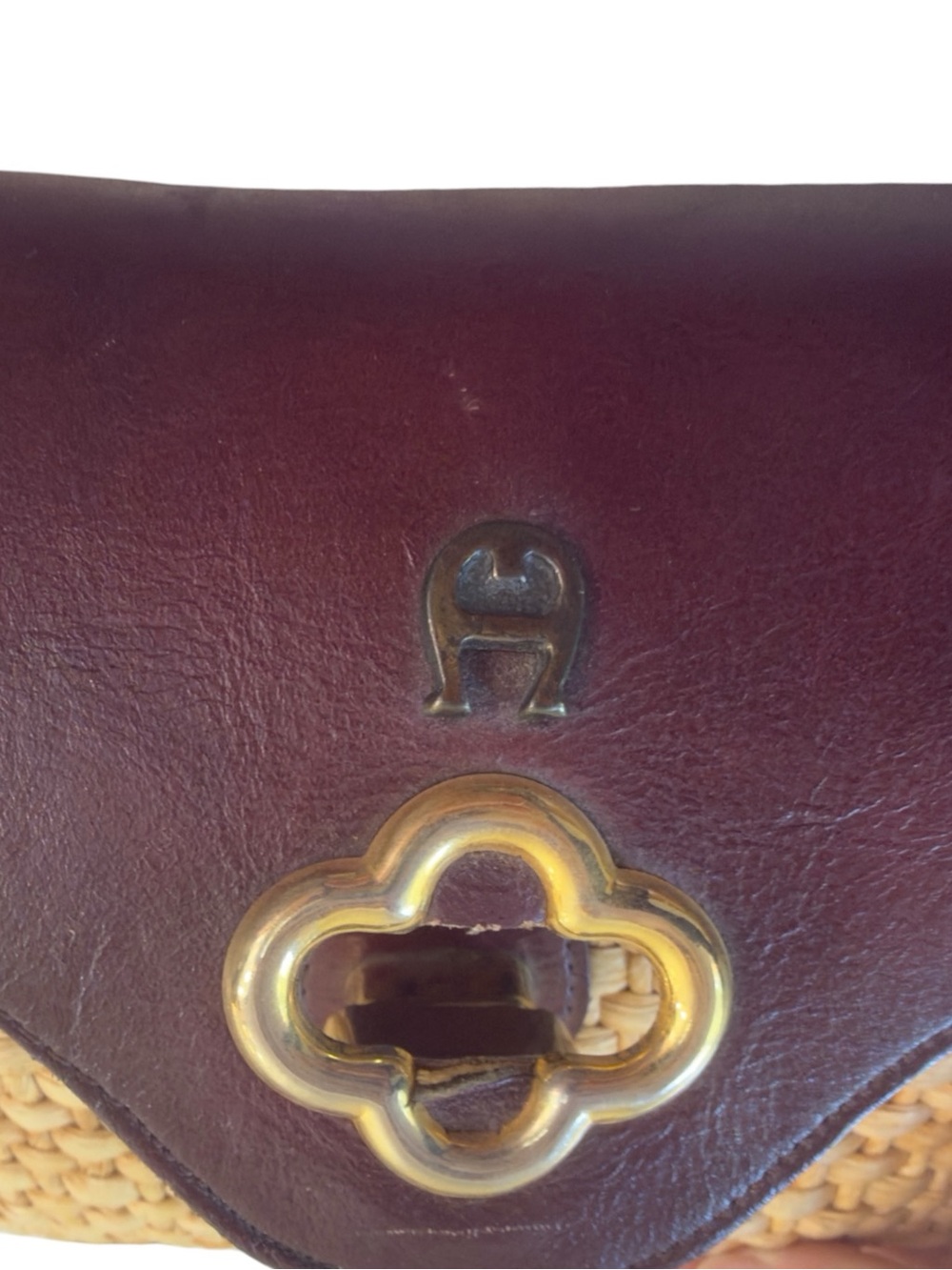 Etienne Aigner Vintage Woven Straw Crossbody Flap Bag Purse Oxblood Burgundy. - Picture 6 of 16
